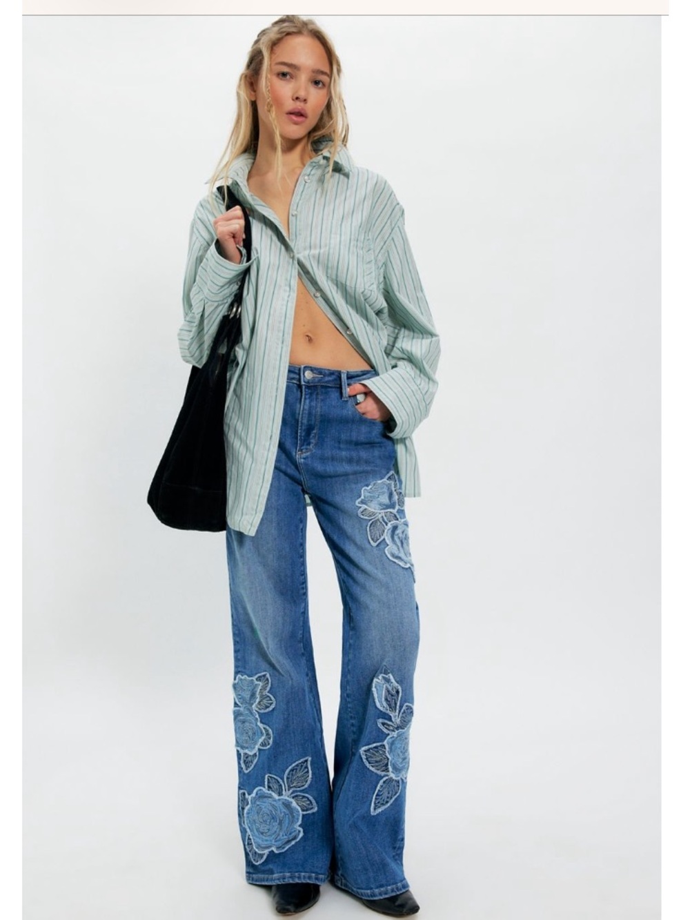 NWOT Free People Driftwood Charlee Wide-Leg Jeans in Rose Patchwork -27